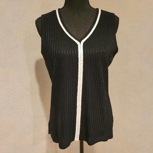 Ming Wang Black Cable Sleeveless Knit top with White Trim